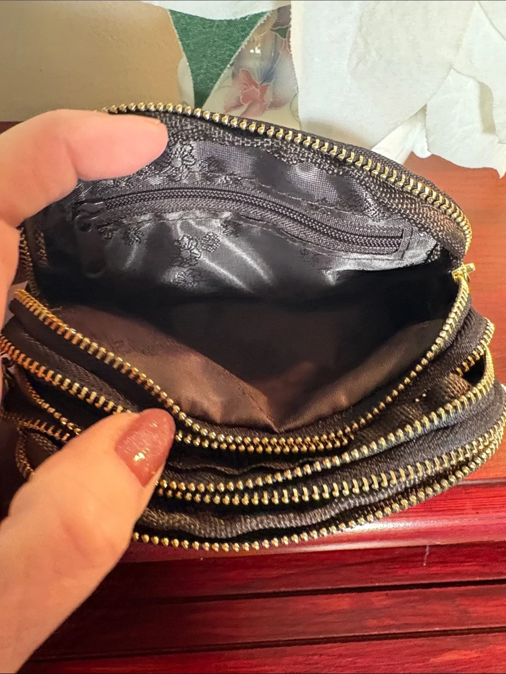 Black 3 Zip pouch with key chain holder